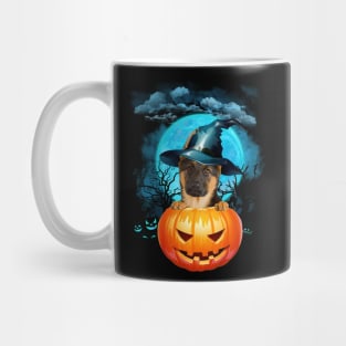 German Shepherd Witch Hat Pumpkin And Blue Moon Halloween Mug